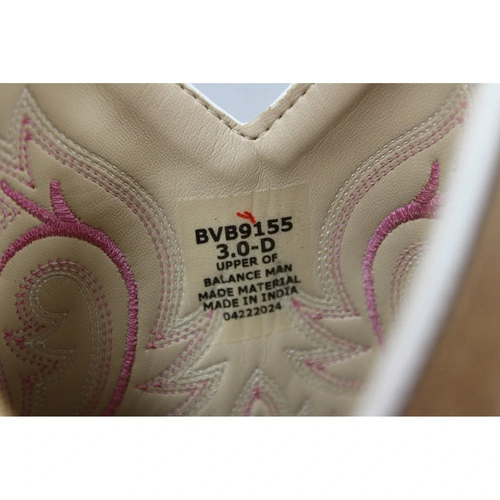 BVB9155 Boots Girls Size 3 Tan Pink Western Cowboy Square Toe Embroidered